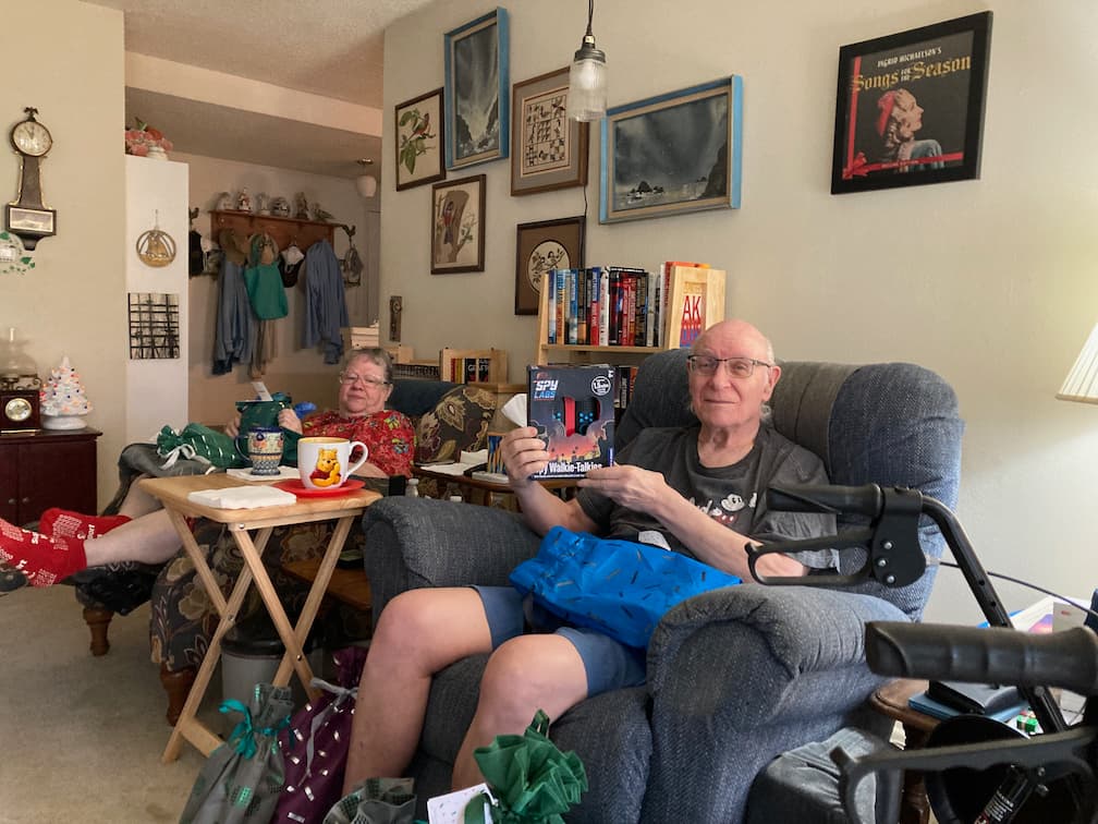 My dad showing off his new walkie talkies